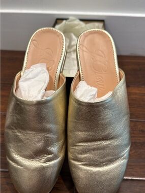 J.Crew Metallic Gold Leather Mule Slide Size 7